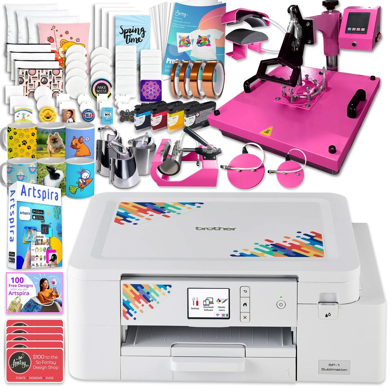 Brother SP-1 Sublimation Printer Bundle with 8-in-1 Heat Press